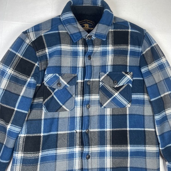 Freedom Foundry Mens Flannel Shirt Jacket Sherpa Lined Blue Plaid Medium - Picture 6 of 9